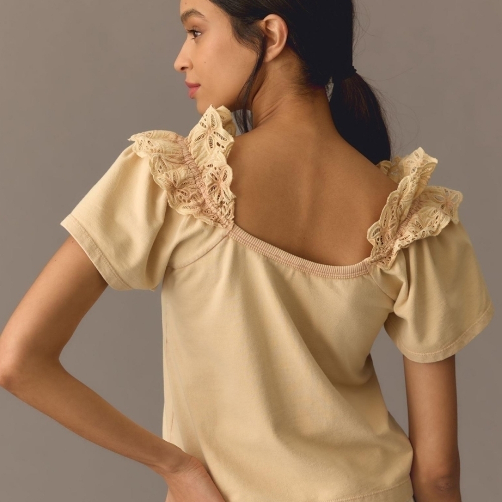 Anthropologie Pilcro Eyelet Ruffle Top XL - Picture 3 of 8